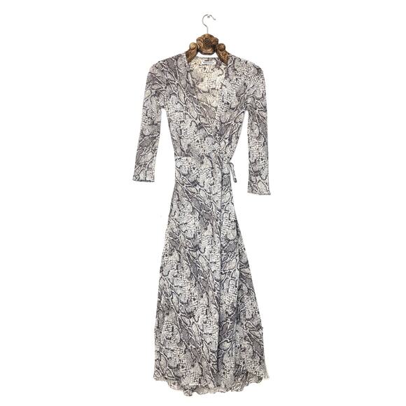 Reformation Jaz Midi Wrap Dress Snake Print Python Grey Black White Small - Picture 1 of 7